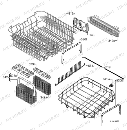 Взрыв-схема посудомоечной машины Zanussi Electrolux DE6955 - Схема узла Basket 160
