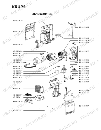 Схема №1 XN100310/FB0 с изображением Элемент корпуса для электрокофемашины Krups MS-623838