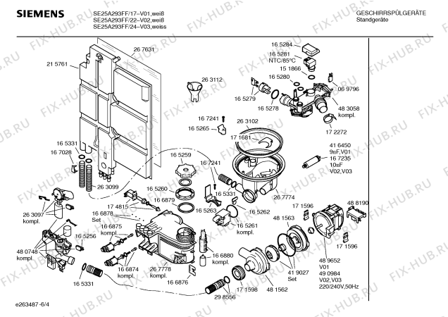 Схема №1 SE25A293FF с изображением Инструкция по эксплуатации для электропосудомоечной машины Siemens 00584693