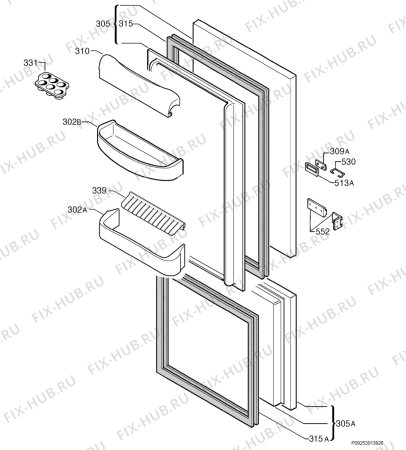 Взрыв-схема холодильника Electrolux ERN2939 - Схема узла Door 003