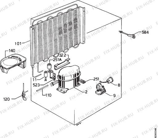 Взрыв-схема холодильника No Brand MR100 - Схема узла Cooling system 017