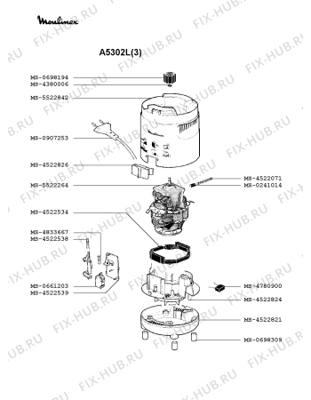 Взрыв-схема блендера (миксера) Moulinex A5302L(3) - Схема узла 2P001080.2P2