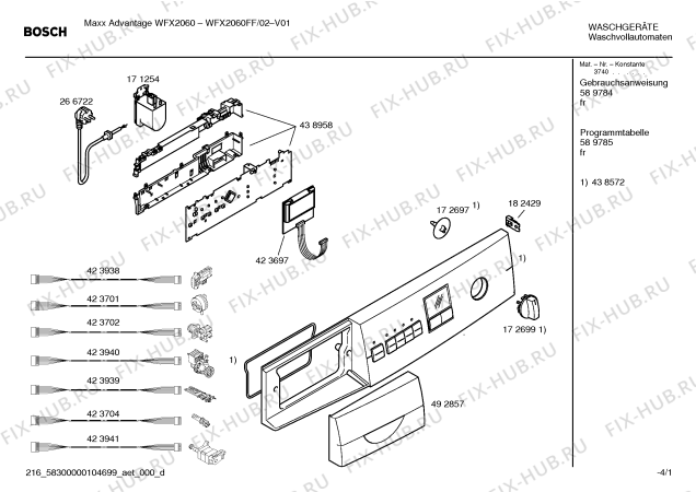 Схема №1 WFX2060FF Maxx Advantage WFX2060 с изображением Панель управления для стиральной машины Bosch 00438572