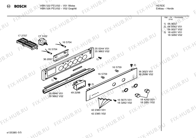 Схема №1 HBN526PEU с изображением Панель управления для плиты (духовки) Bosch 00362098