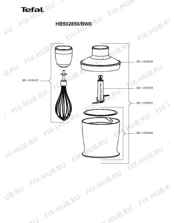 Взрыв-схема блендера (миксера) Tefal HB502850/BW0 - Схема узла 2P004161.8P2