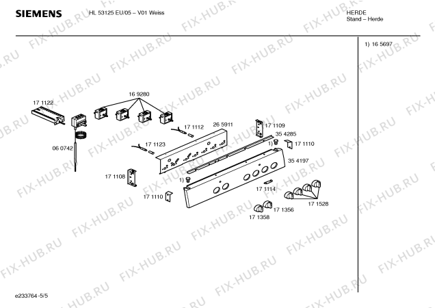Взрыв-схема плиты (духовки) Siemens HL53125EU - Схема узла 05