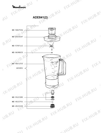 Взрыв-схема кухонного комбайна Moulinex ADE841(2) - Схема узла LP000488.1P2