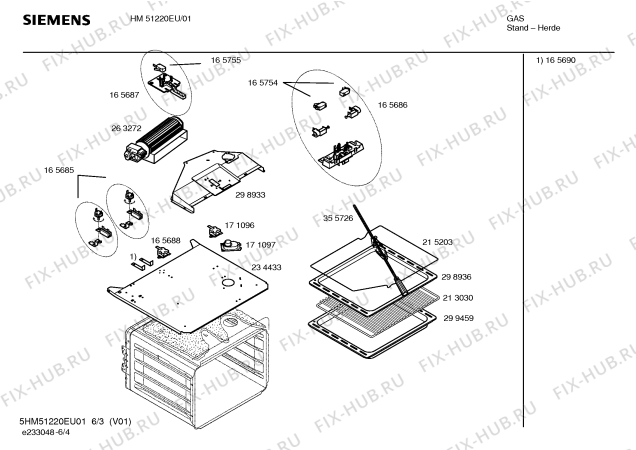 Взрыв-схема плиты (духовки) Siemens HM51220EU - Схема узла 04