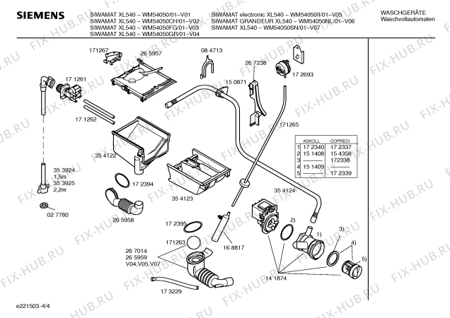 Схема №2 WM54050CH SIWAMAT XL540 с изображением Таблица программ для стиралки Siemens 00524483