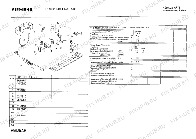 Взрыв-схема холодильника Siemens KF1632 - Схема узла 02