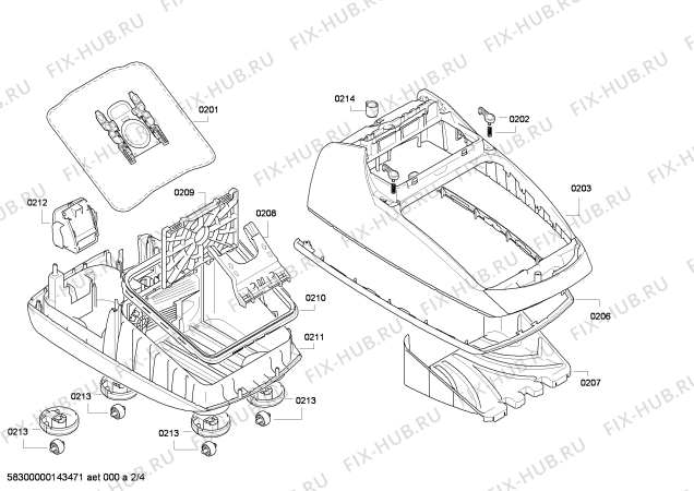 Взрыв-схема пылесоса Siemens VSZ62545GB SIEMENS Z6.0 turbo 2500W - Схема узла 02