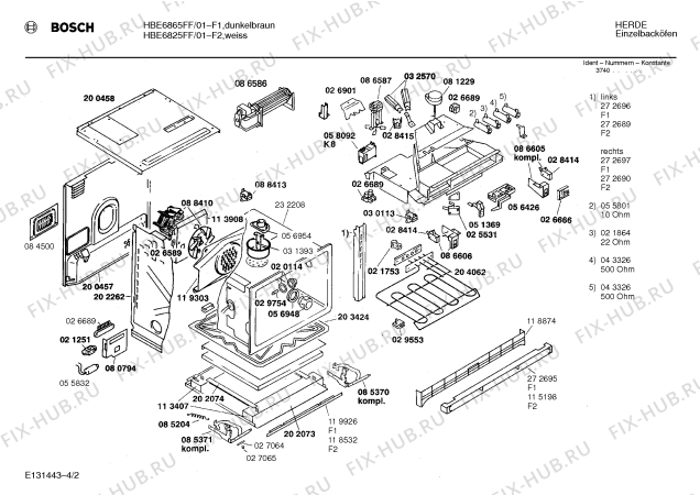 Взрыв-схема плиты (духовки) Bosch HBE6825FF - Схема узла 02