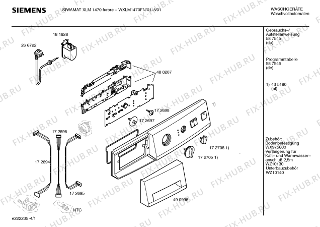 Схема №1 WXLM1470FN Siwamat XLM 1470 furore с изображением Панель управления для стиралки Siemens 00435190