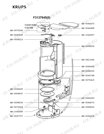 Взрыв-схема кофеварки (кофемашины) Krups F3137645(0) - Схема узла OP001658.4P2
