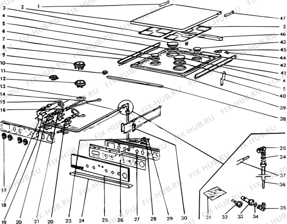 Взрыв-схема плиты (духовки) Indesit C806GCEFR (F013994) - Схема узла