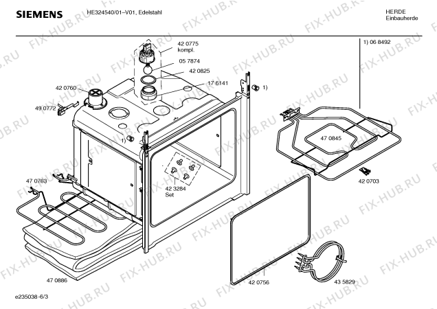 Взрыв-схема плиты (духовки) Siemens HE324540 - Схема узла 03