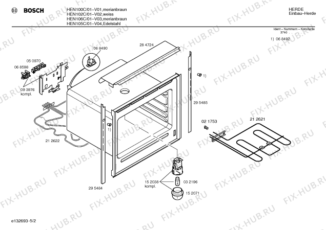 Схема №1 HEN100C с изображением Ручка управления духовкой для плиты (духовки) Bosch 00168295