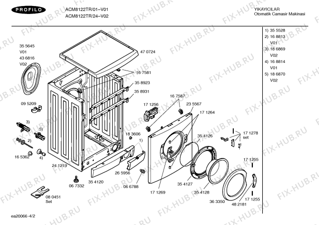 Взрыв-схема стиральной машины Profilo ACM8122TR PROFILO ACM8122 - Схема узла 02
