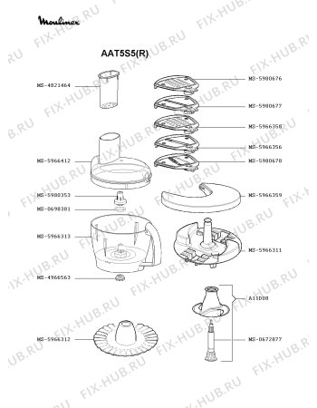 Взрыв-схема кухонного комбайна Moulinex AAT5S5(R) - Схема узла 9P000386.1P2