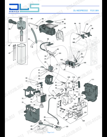 Взрыв-схема кофеварки (кофемашины) DELONGHI GRAN LATTISSIMA F531  WH - Схема узла 2