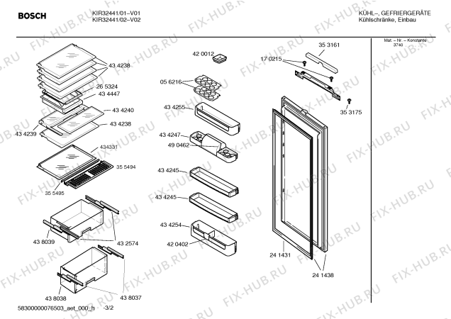 Схема №1 KIR32441 с изображением Инструкция по эксплуатации для холодильника Bosch 00597996