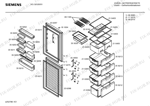 Схема №1 KG32U20 с изображением Дверь морозильной камеры для холодильной камеры Siemens 00236298