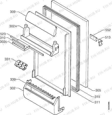 Взрыв-схема холодильника Zanussi ZU7150 - Схема узла Door 003