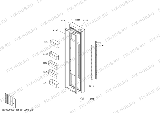 Схема №1 KA96FS70TI Added Value с изображением Дверь для холодильной камеры Siemens 00716422