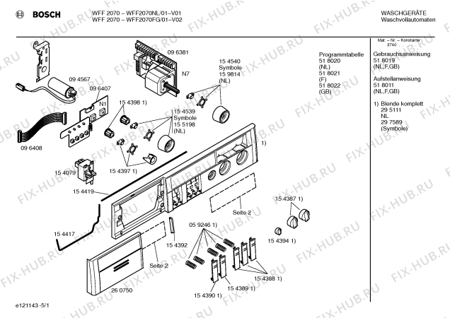 Схема №1 WFF2070NL WFF2070 с изображением Панель управления для стиралки Bosch 00295111