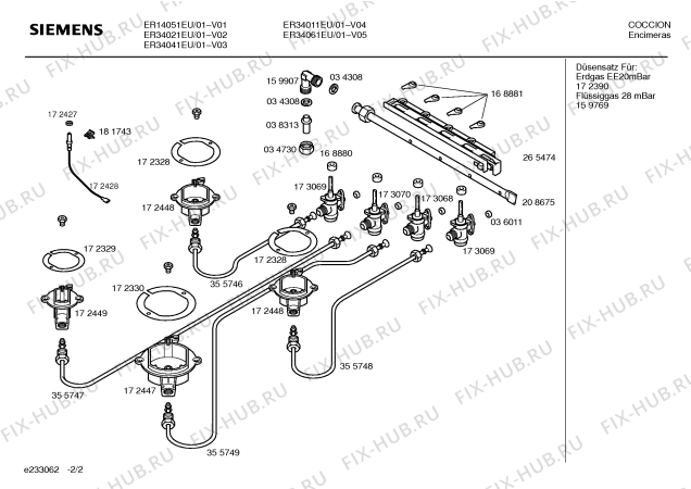 Схема №2 ER34011EU с изображением Столешница для плиты (духовки) Siemens 00215303