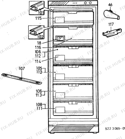 Взрыв-схема холодильника Privileg P3841 - Схема узла C10 Interior