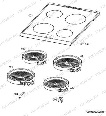 Взрыв-схема плиты (духовки) Electrolux EKC64900OW - Схема узла Hob