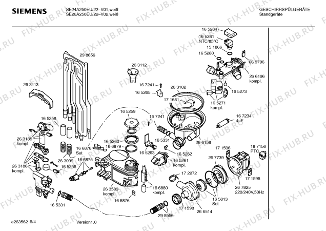 Взрыв-схема посудомоечной машины Siemens SE24A250EU - Схема узла 04