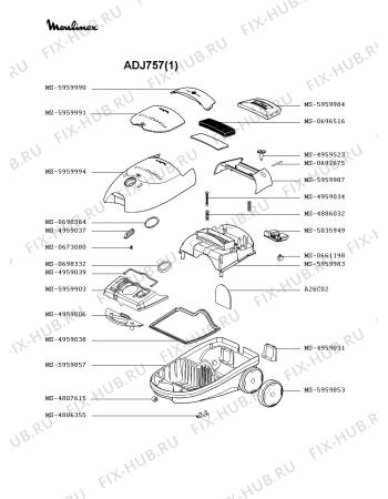 Взрыв-схема пылесоса Moulinex ADJ757(1) - Схема узла LP002277.3P3