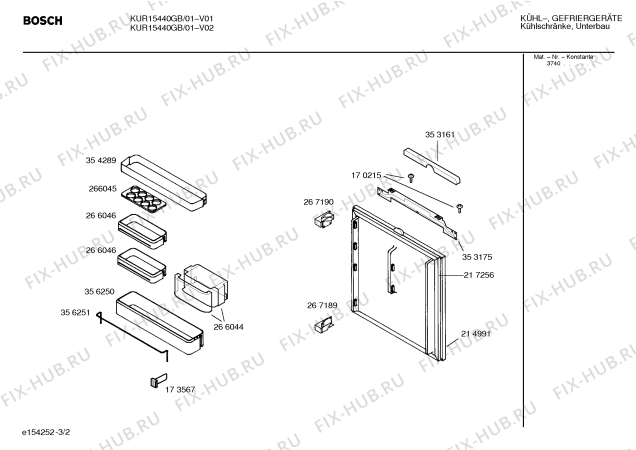 Взрыв-схема холодильника Bosch KUR15440GB - Схема узла 02