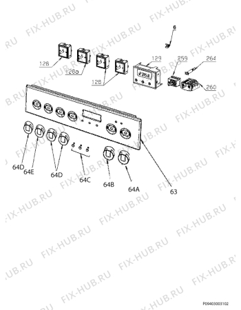 Взрыв-схема плиты (духовки) Electrolux EKC513518S - Схема узла Command panel 037