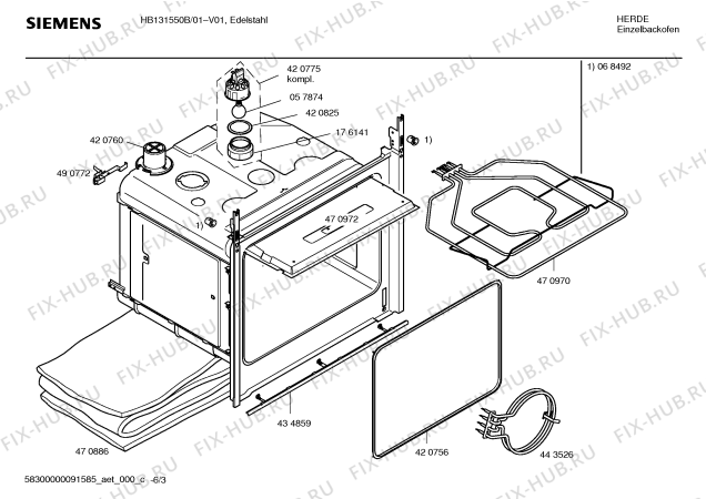 Взрыв-схема плиты (духовки) Siemens HB131550B - Схема узла 03