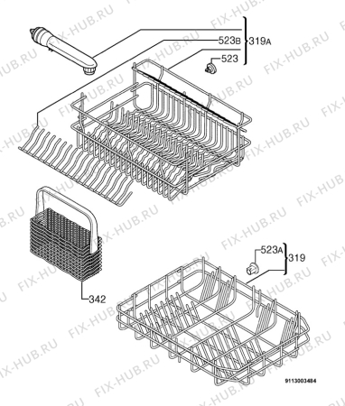 Взрыв-схема посудомоечной машины Rex RPK3X - Схема узла Basket 160