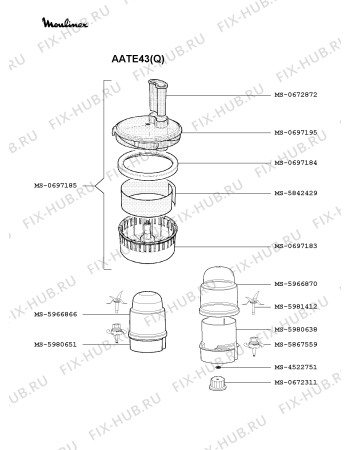 Взрыв-схема кухонного комбайна Moulinex AATE43(Q) - Схема узла HP000390.5P4