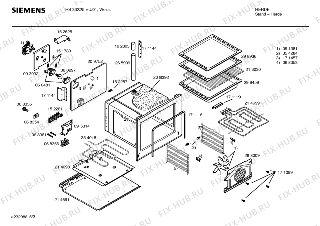 Взрыв-схема плиты (духовки) Siemens HS33225EU - Схема узла 03