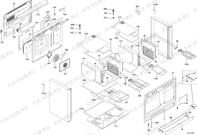 Взрыв-схема плиты (духовки) Zanussi Electrolux ZCM1031X - Схема узла Section 2