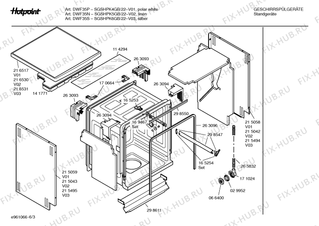 Взрыв-схема посудомоечной машины Hotpoint SGSHPK4GB DWF35P - Схема узла 03