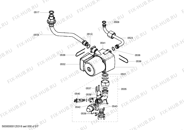 Схема №1 B1RDW2401H с изображением Труба для водонагревателя Bosch 00644157