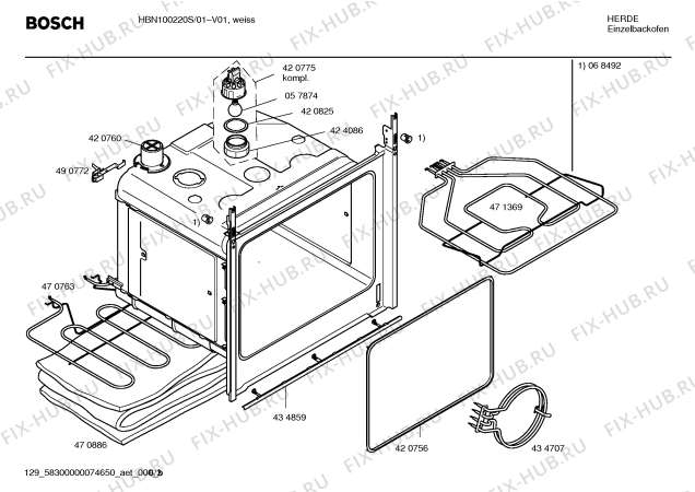 Схема №1 HBN100220S с изображением Кольцевой тэн для духового шкафа Bosch 00434707