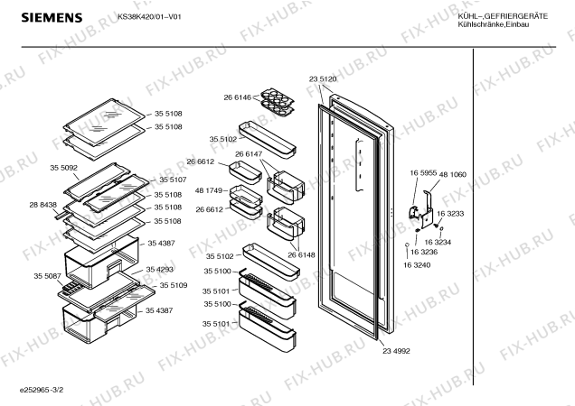 Взрыв-схема холодильника Siemens KS38K420 - Схема узла 02