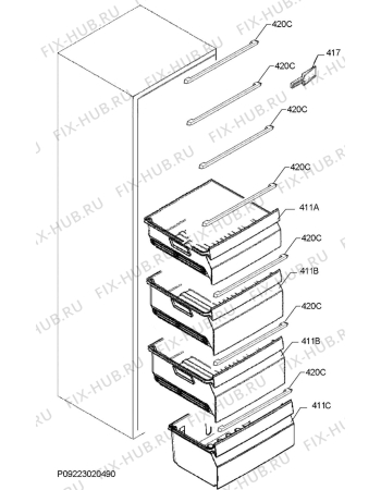 Взрыв-схема холодильника Electrolux EUE2620JHW - Схема узла Internal parts