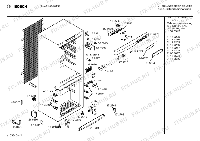 Схема №1 P1KCL4000S с изображением Корпус для холодильной камеры Bosch 00266672