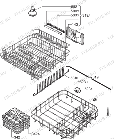 Взрыв-схема посудомоечной машины Elektro Helios DI9407 - Схема узла Basket 160