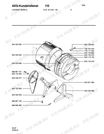 Взрыв-схема стиральной машины Aeg LAV60405-W - Схема узла Tub and drum