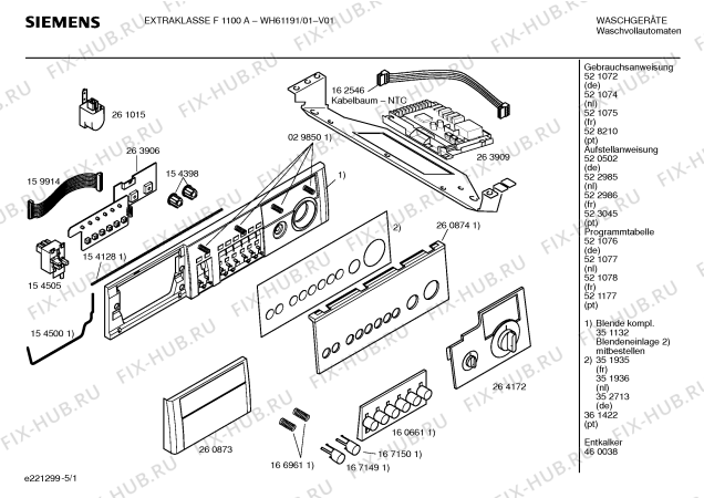 Схема №2 WH61191 EXTRAKLASSE F1100A с изображением Таблица программ для стиралки Siemens 00521177
